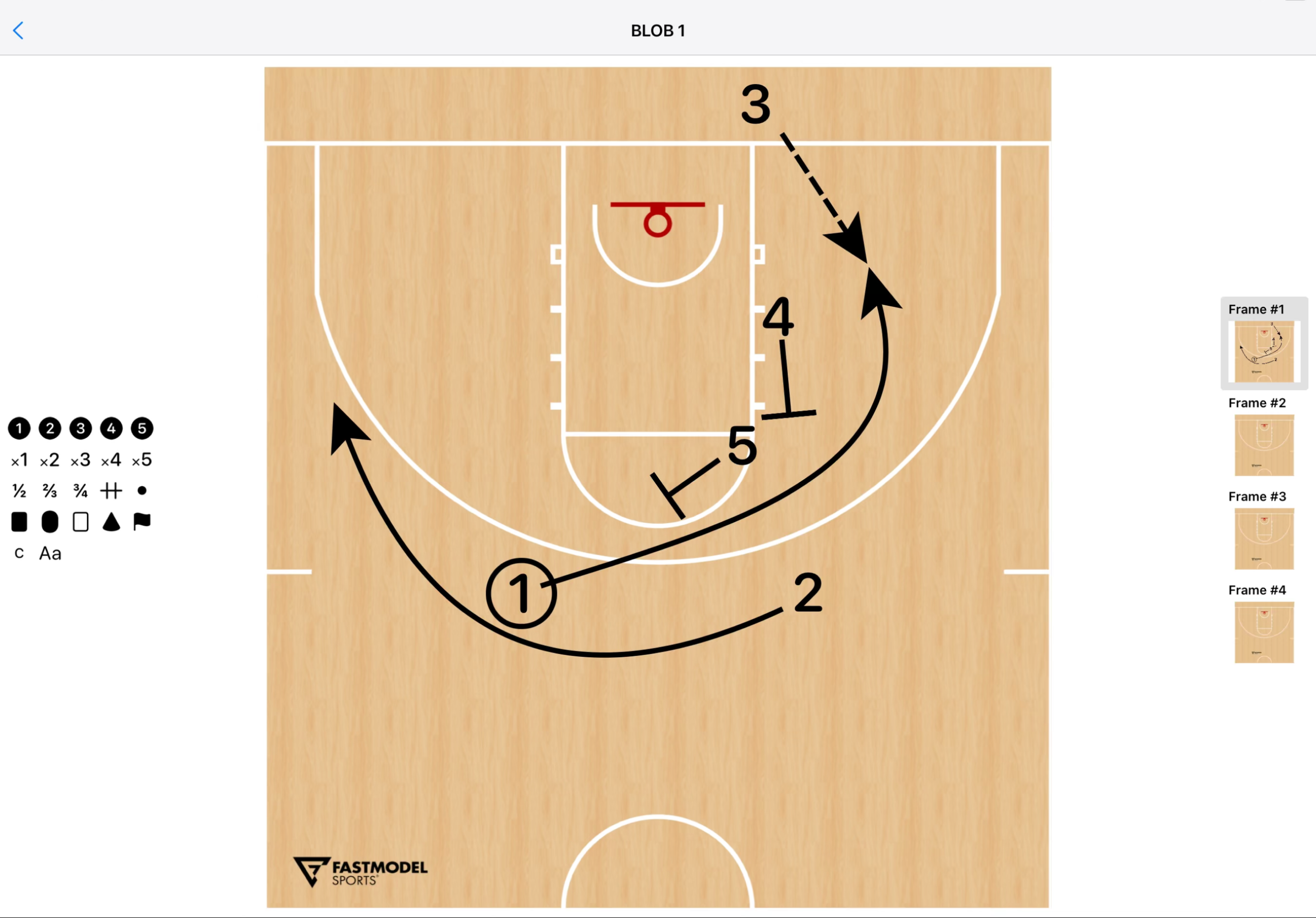 A basketball play in the FastDraw editor